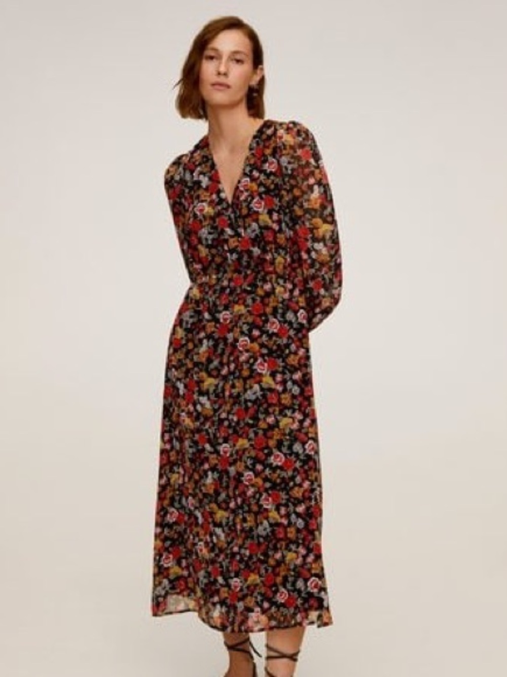 Mango Embossed Floral Midi Dress
